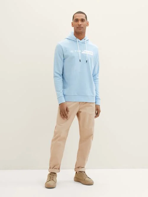 Tom Tailor Hoodie With A Logo Print Washed Out Middle Blue