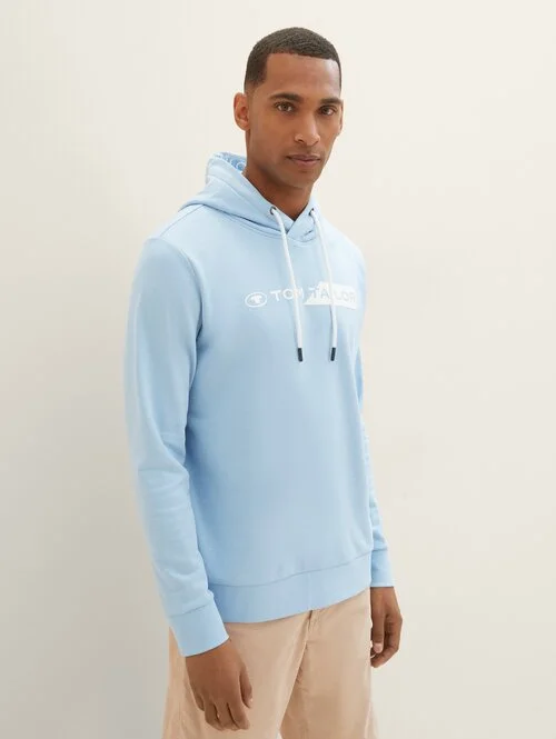 Tom Tailor Hoodie With A Logo Print Washed Out Middle Blue