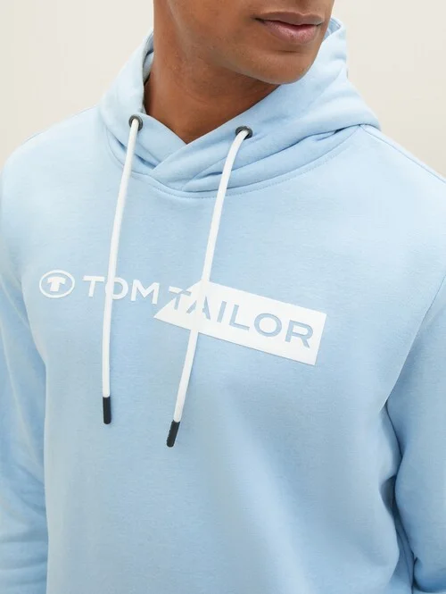 Tom Tailor Hoodie With A Logo Print Washed Out Middle Blue