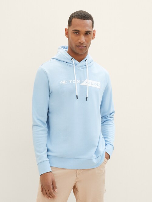 Tom Tailor Hoodie With A Logo Print Washed Out Middle Blue - 1040834-32245