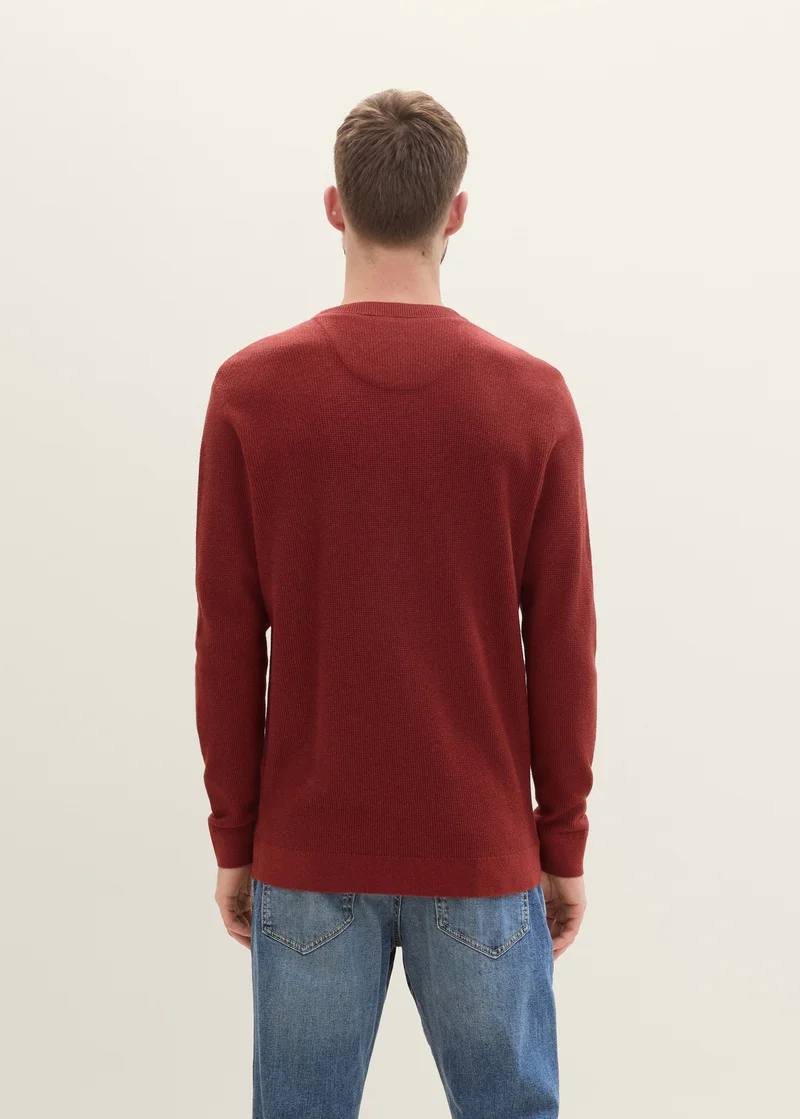 Tom Tailor Structured Crew Neck Sweater Burgundy Dark Red Melange