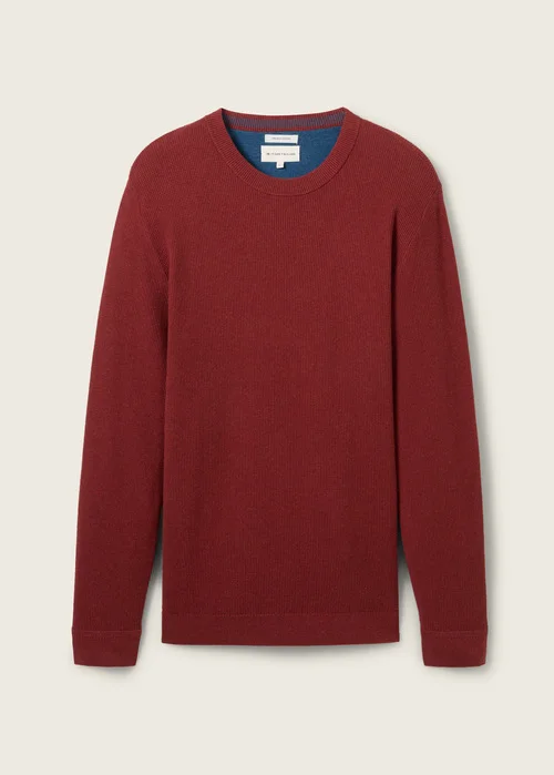 Tom Tailor Structured Crew Neck Sweater Burgundy Dark Red Melange