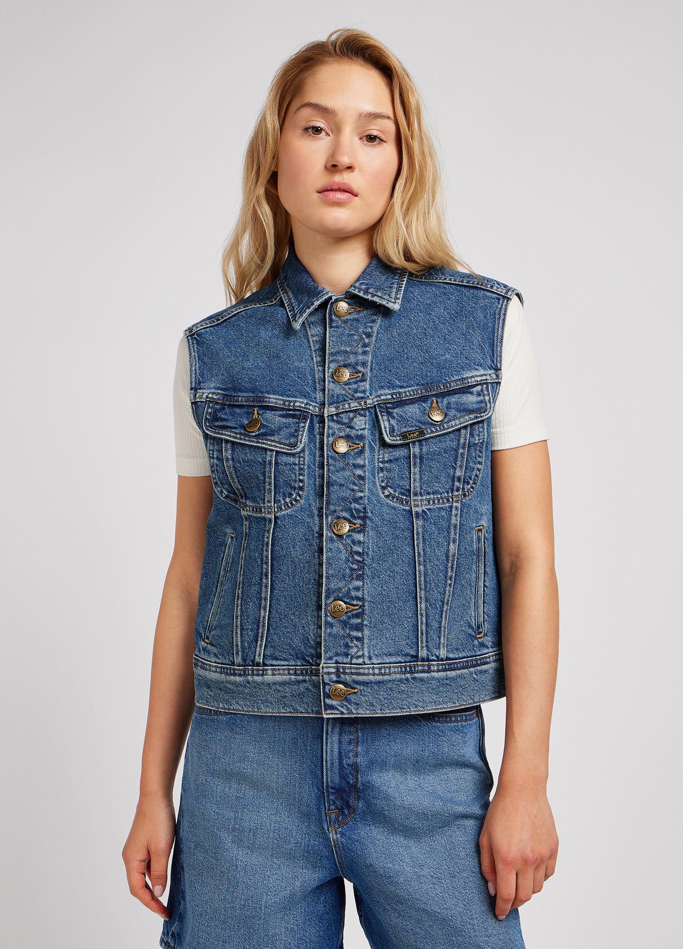 Lee Sleeveless Rider Jacket Classic Indigo - 112349537