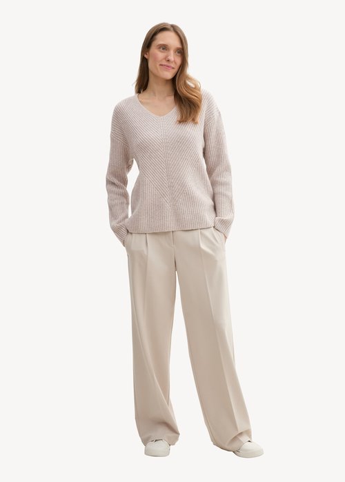 Tom Tailor Knitted Pullover With A V Neckline Dusty Beige Melange