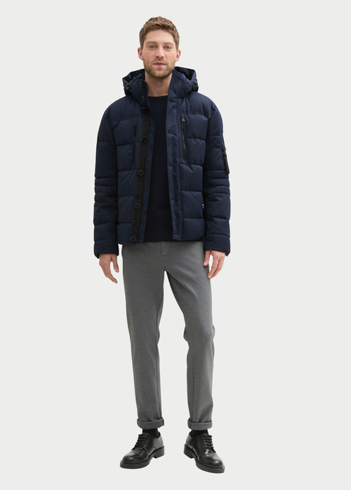 Tom Tailor Puffer Jacket With A Detachable Hood Sky Captain Blue - DUSTY-BEIGE-MELANGE