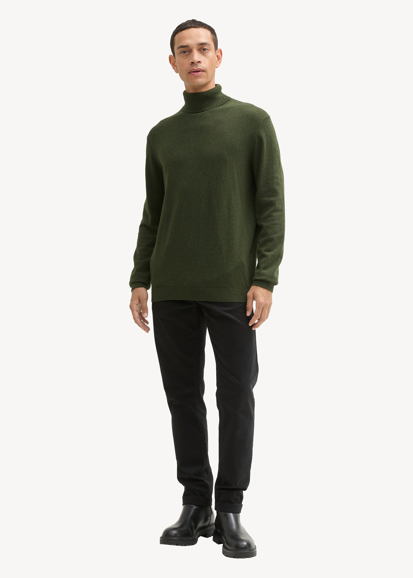 Tom Tailor Turtleneck Cashmere Sweater Rosin Green Melange - 1043267-36230