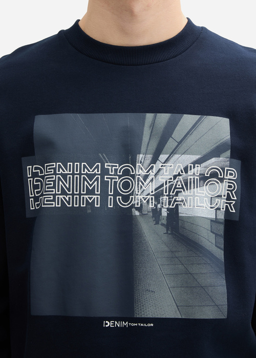 Denim Tom Tailor Sweater Logo Sky Captain Blue