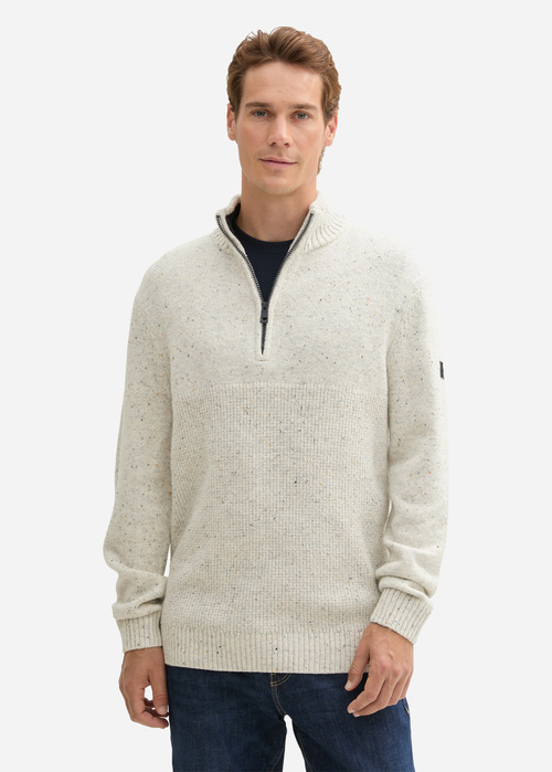 Tom Tailor Troyer Jumper With Textured Mix Offwhite Melange Multi Neps - 1044462-36943