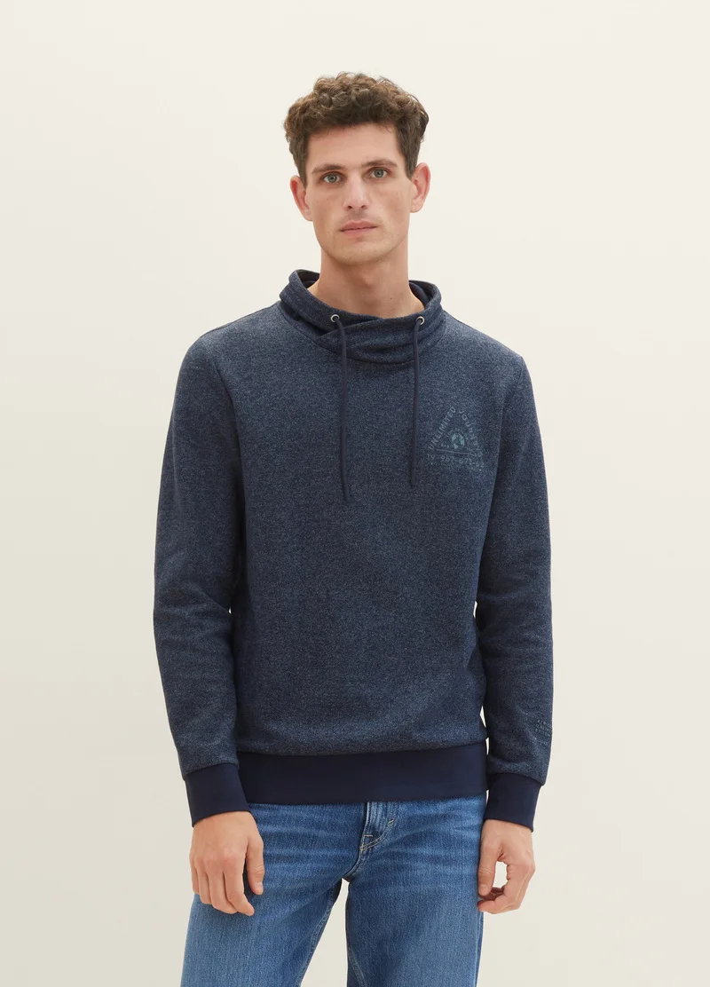 Tom Tailor T Shirt With A Snood Navy Beige Inject Stripe