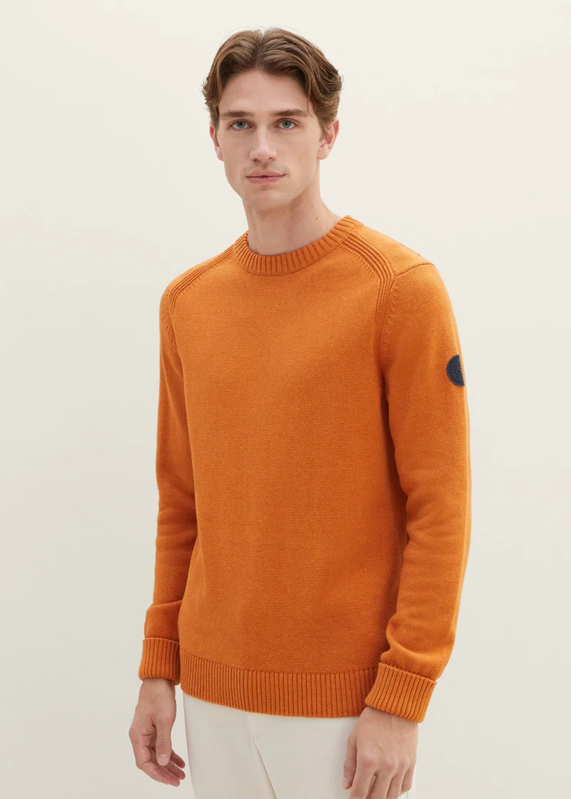 Tom Tailor Knitted Sweater With A Round Neckline Tomato Cream Orange Melange