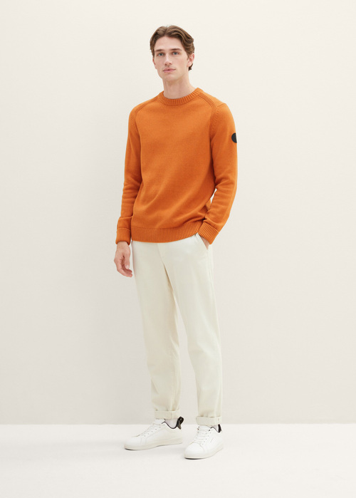 Tom Tailor Knitted Sweater With A Round Neckline Tomato Cream Orange Melange - 1038246-32752