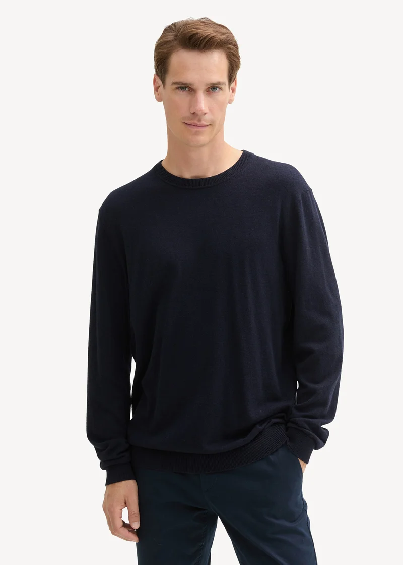 Tom Tailor Knit Sweater In Recycled Cashmere Knitted Navy Melange