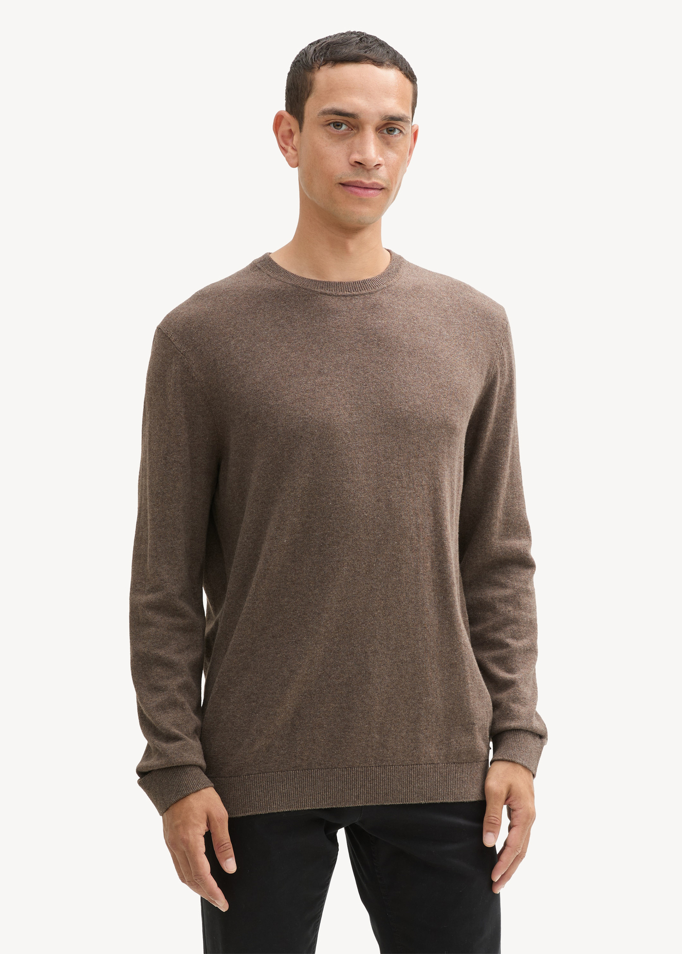 Tom Tailor Knit Sweater In Recycled Cashmere Wood Brown Melange - 1043266-36303