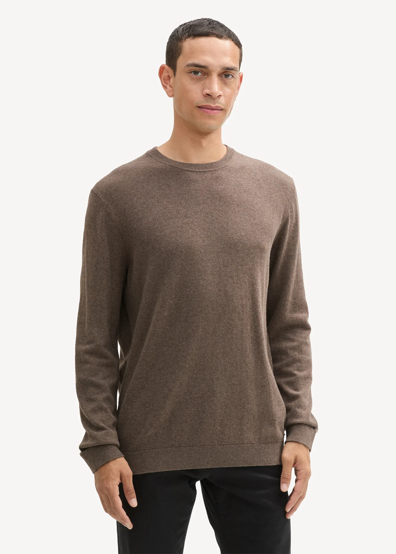 Tom Tailor Knit Sweater In Recycled Cashmere Wood Brown Melange