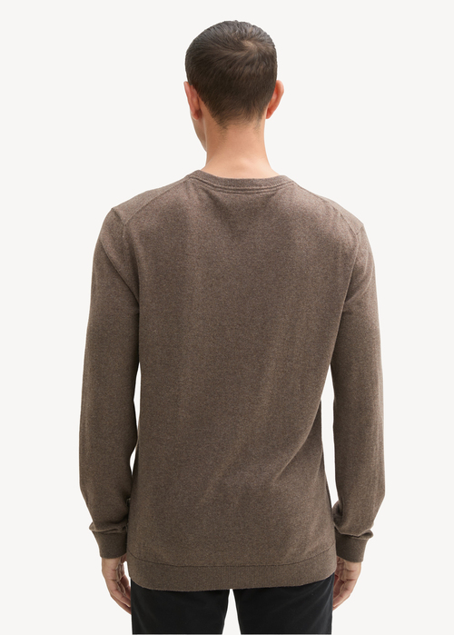 Tom Tailor Knit Sweater In Recycled Cashmere Wood Brown Melange - 1043266-36303