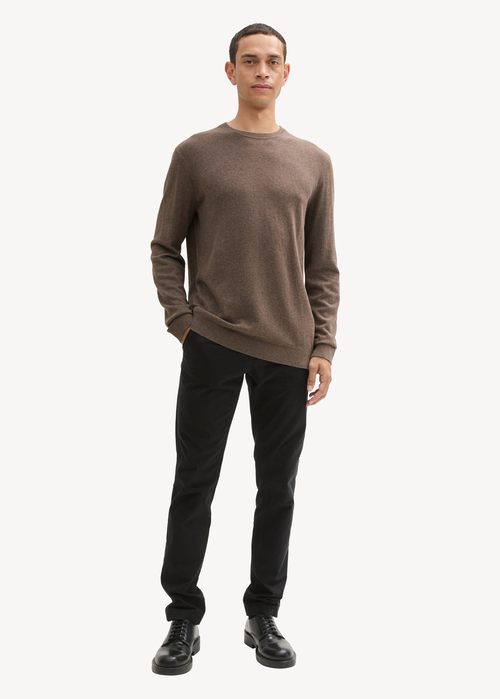 Tom Tailor Knit Sweater In Recycled Cashmere Wood Brown Melange - 1043266-36303