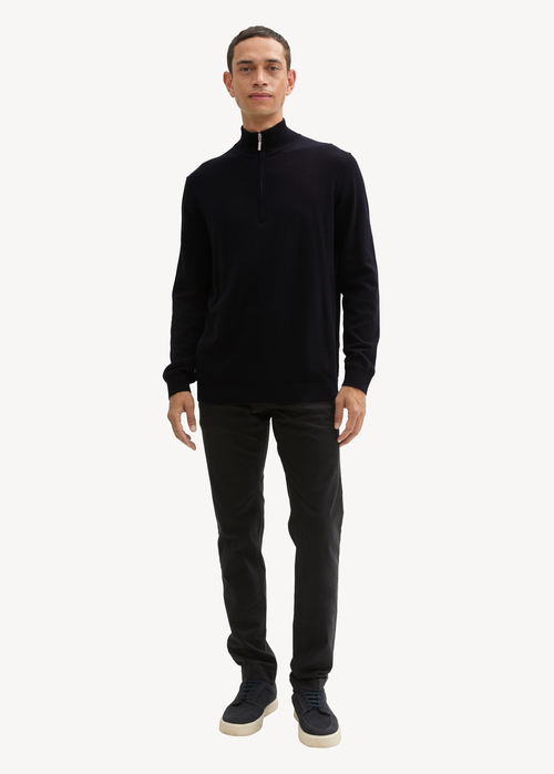 Tom Tailor Troyer Knit Sweater In Recycled Cashmere Black - 1043268-29999