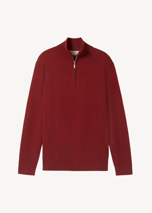 Tom Tailor Troyer Knit Sweater In Recycled Cashmere Burgundy Dark Red Melange - 1043268-35676