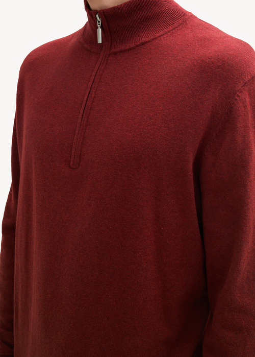 Tom Tailor Troyer Knit Sweater In Recycled Cashmere Burgundy Dark Red Melange - 1043268-35676