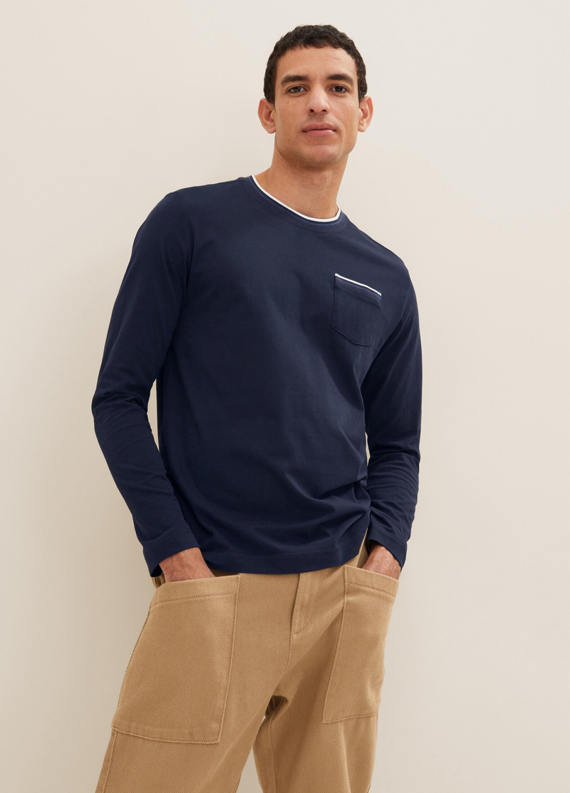 Tom Tailor Long Sleeve One Pocket Sweatshirt Sky Captain - 1034400-10668