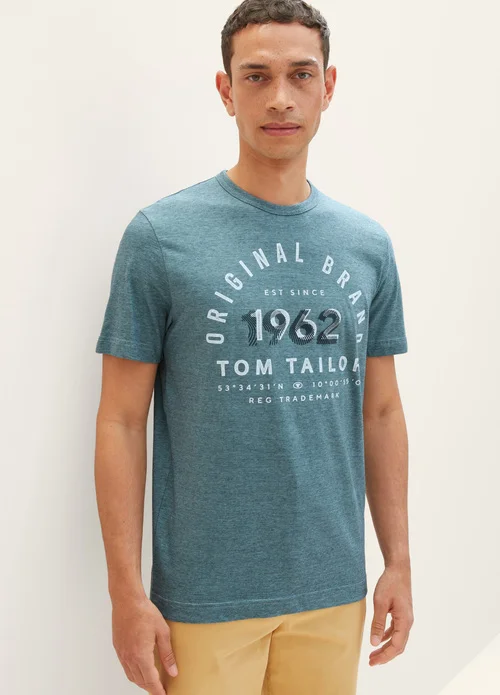 Tom Tailor T Shirt With A Print Navy Blue Stone Fine Stripe