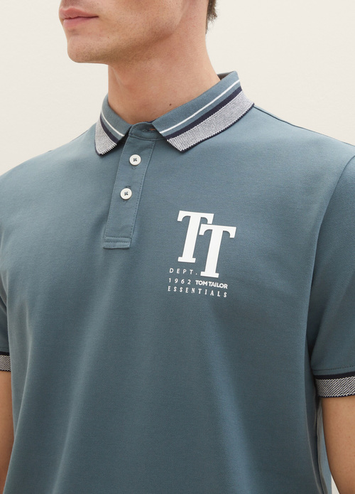 Tom Tailor Polo Shirt With A Logo Print Dusty Dark Teal - 1038848-32506