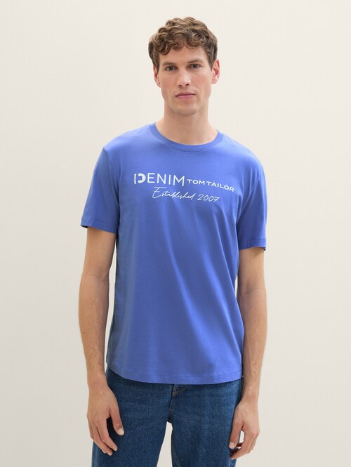 Denim Tom Tailor Logo T Shirt Blueberry Blue - 1042042-30104