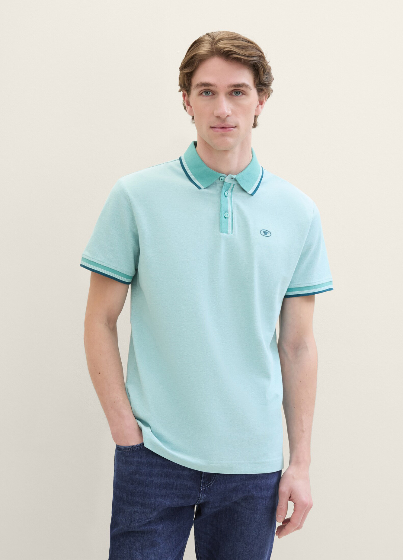 Tom Tailor Basic Polo Shirt Meadow Teal Twotone - 1040822-35651