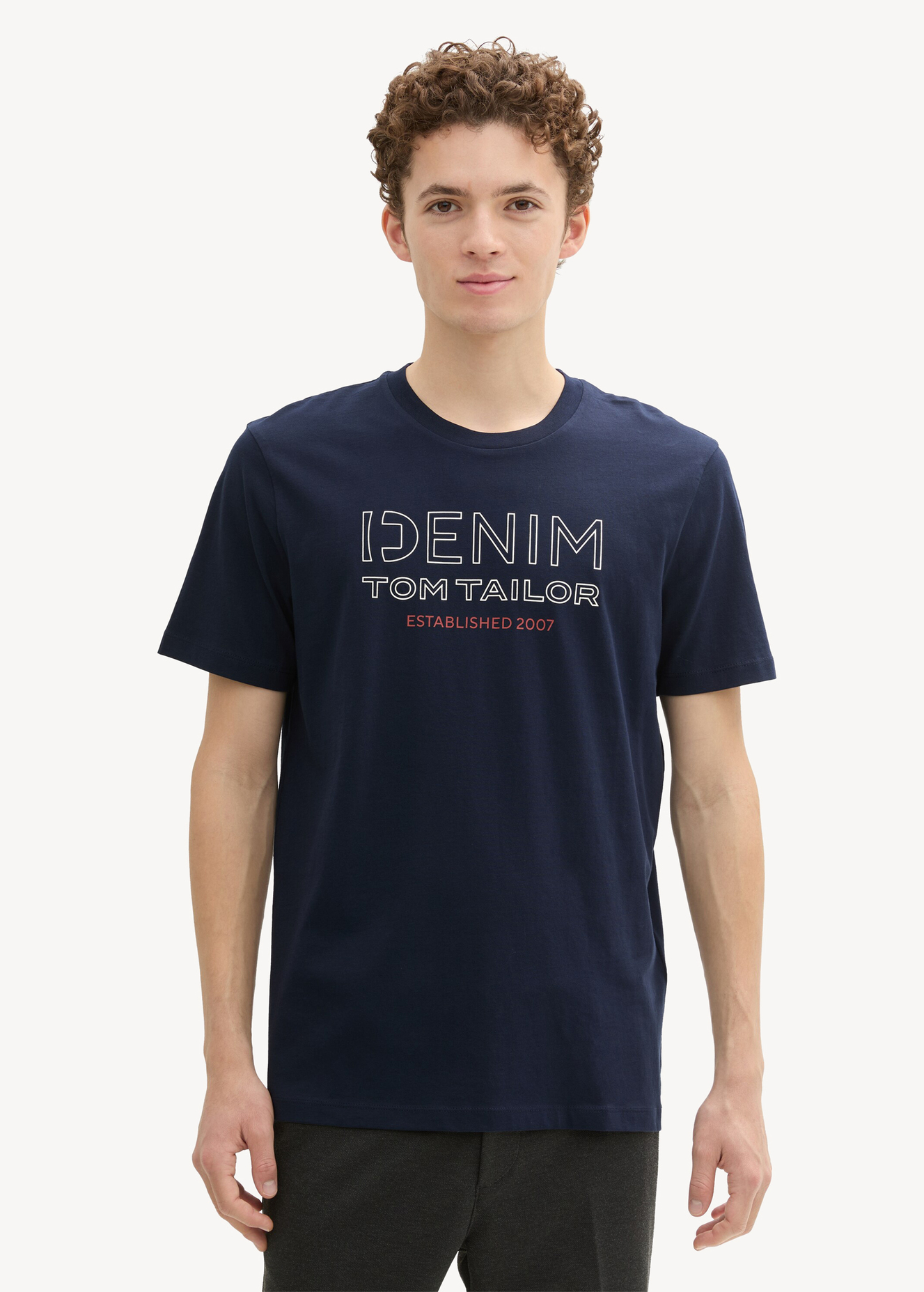 Denim Tom Tailor T Shirt With A Logo Print Sky Captain Blue - 1043480-10668