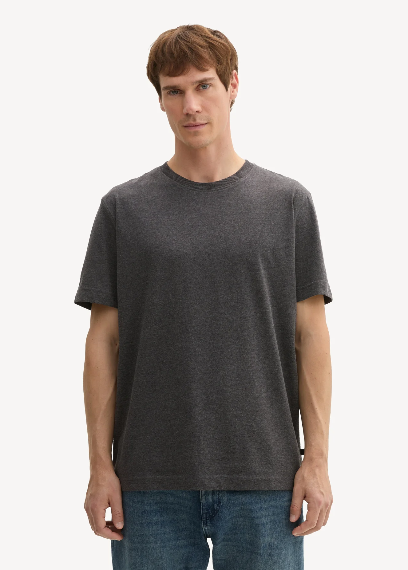 Tom Tailor C Neck T Shirt Black Grey Melange