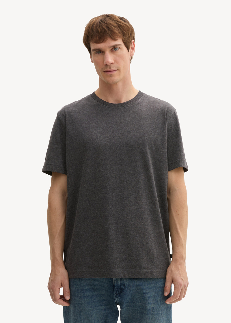 Tom Tailor C Neck T Shirt Black Grey Melange - 1043417-10617