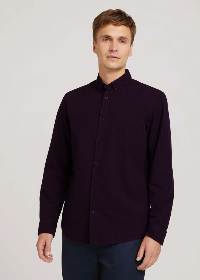 Tom Tailor Regular Vichy Melange Shirt Burgundy Navy Mel Vichy Check