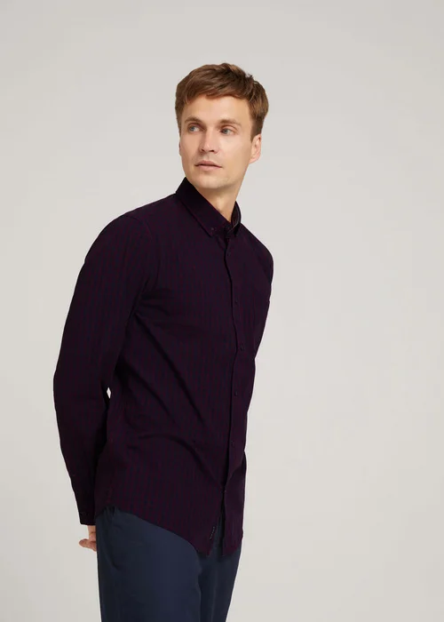 Tom Tailor Regular Vichy Melange Shirt Burgundy Navy Mel Vichy Check