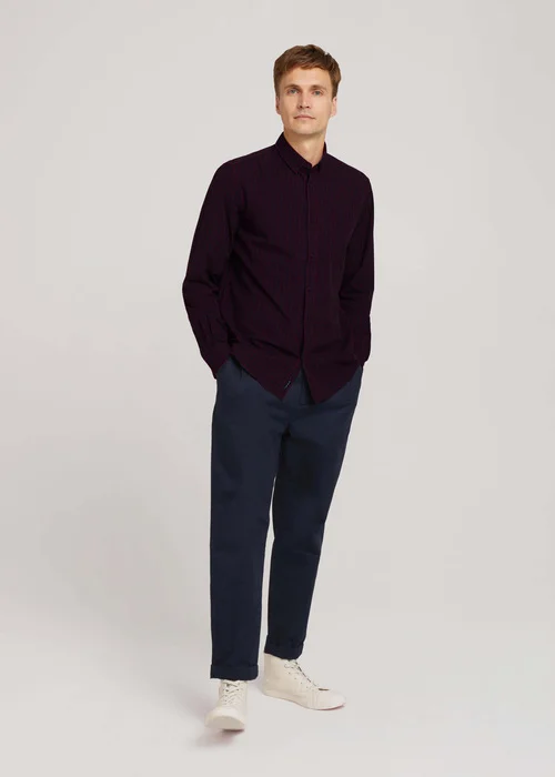 Tom Tailor Regular Vichy Melange Shirt Burgundy Navy Mel Vichy Check