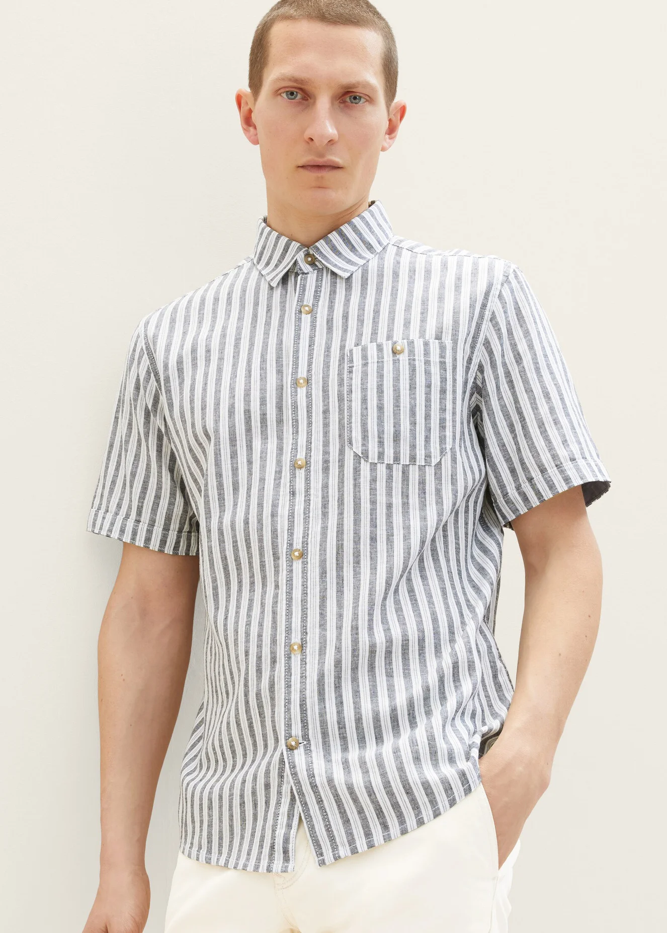 Tom Tailor Shirt Navy Bluish Green Stripe