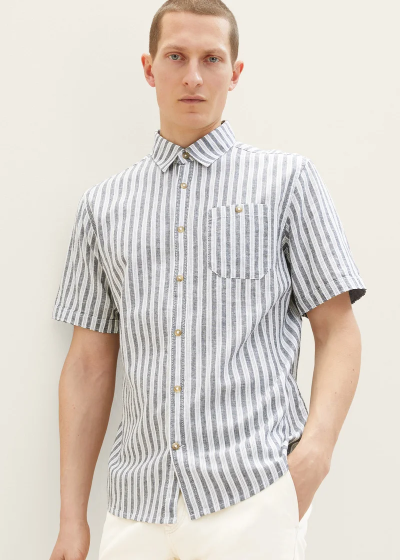 Tom Tailor Shirt Navy Bluish Green Stripe