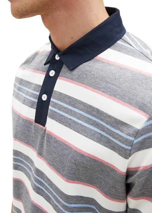 Tom Tailor Striped Polo Shirt Navy Red Stripe - 1036332-31779