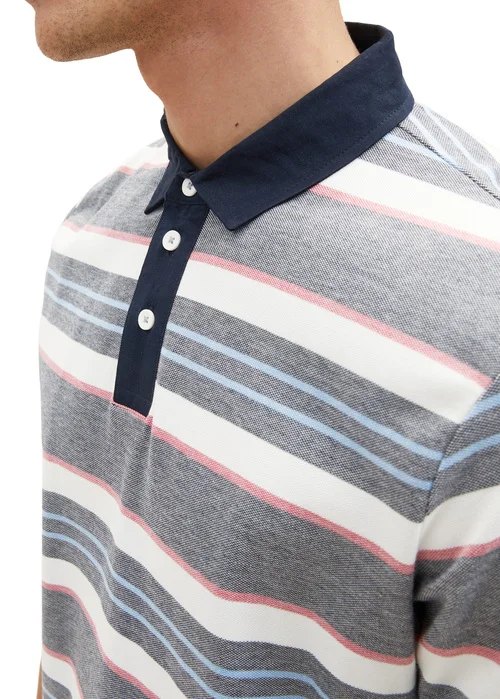 Tom Tailor Striped Polo Shirt Navy Red Stripe