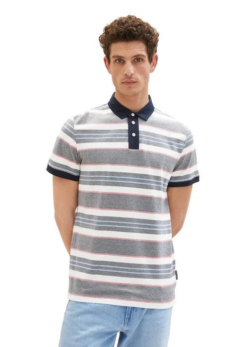 Tom Tailor Striped Polo Shirt Navy Red Stripe