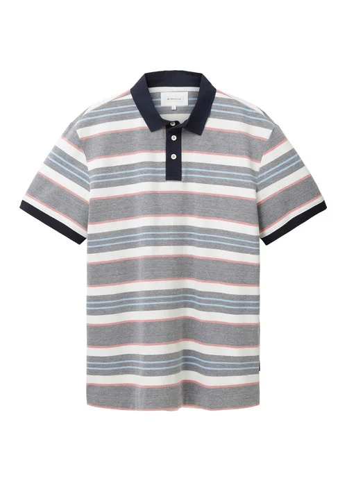 Tom Tailor Striped Polo Shirt Navy Red Stripe