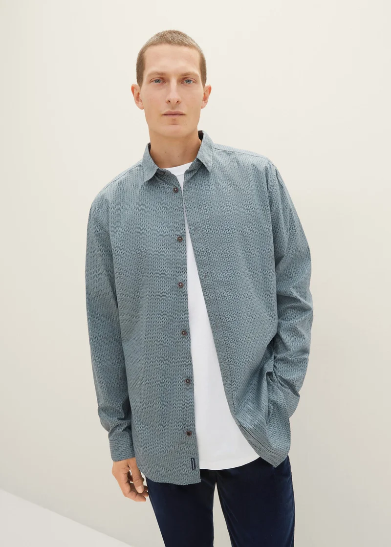 Tom Tailor Shirt With An All Over Print Grey Mint Geometric Design