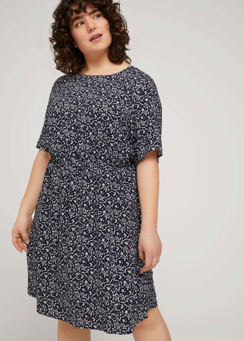 Tom Tailor Dress Feminine Basic Navy Flowers And Dots - 1024886-27191