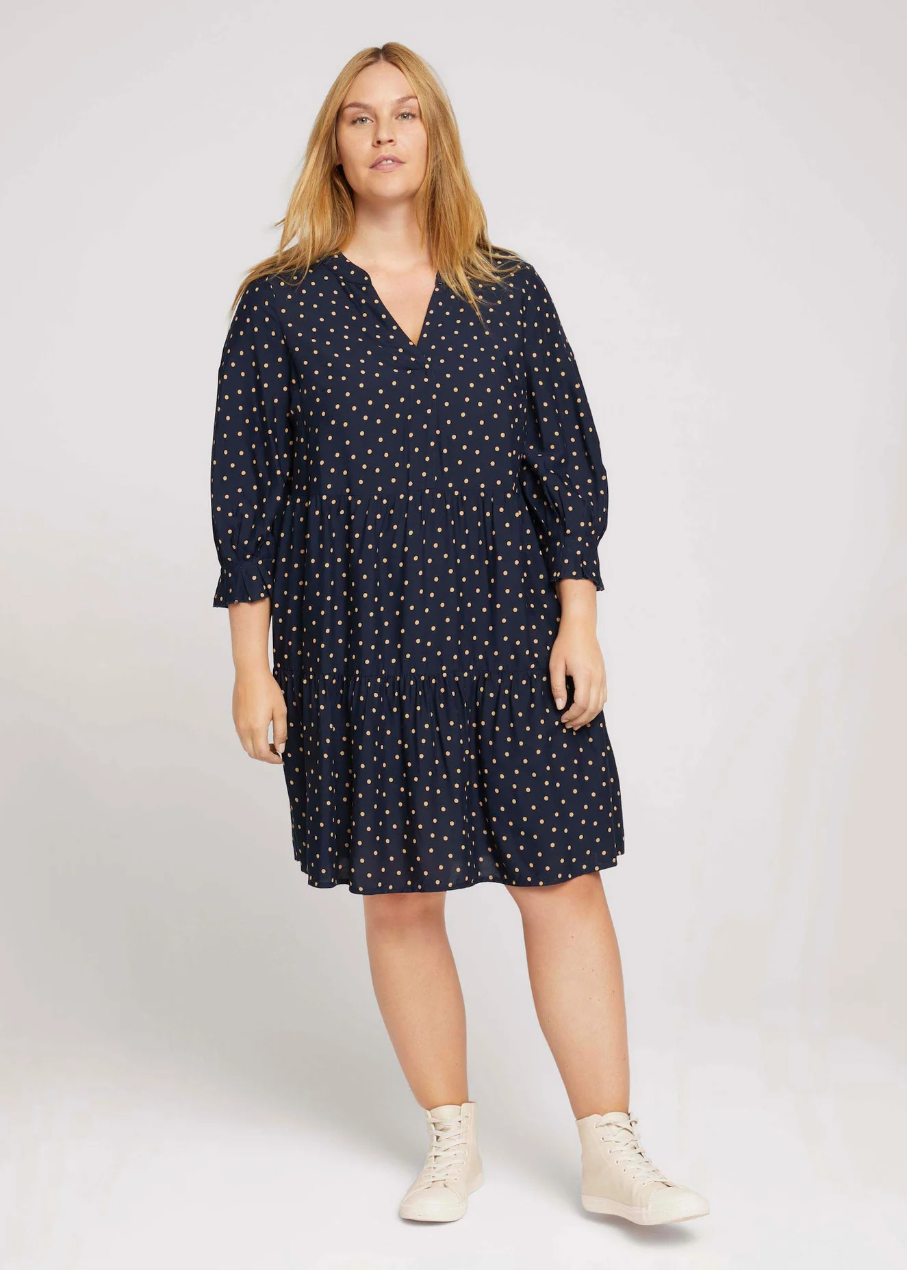 Tom Tailor Dress Fluent Feminine Shape Navy Brown Dot