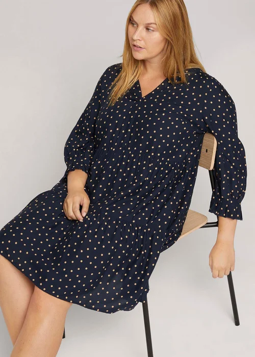 Tom Tailor Dress Fluent Feminine Shape Navy Brown Dot