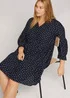 Tom Tailor Dress Fluent Feminine Shape Navy Brown Dot