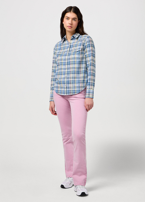 Wrangler Regular Western Shirt Cerulean Check - COTTON-SHIRTING