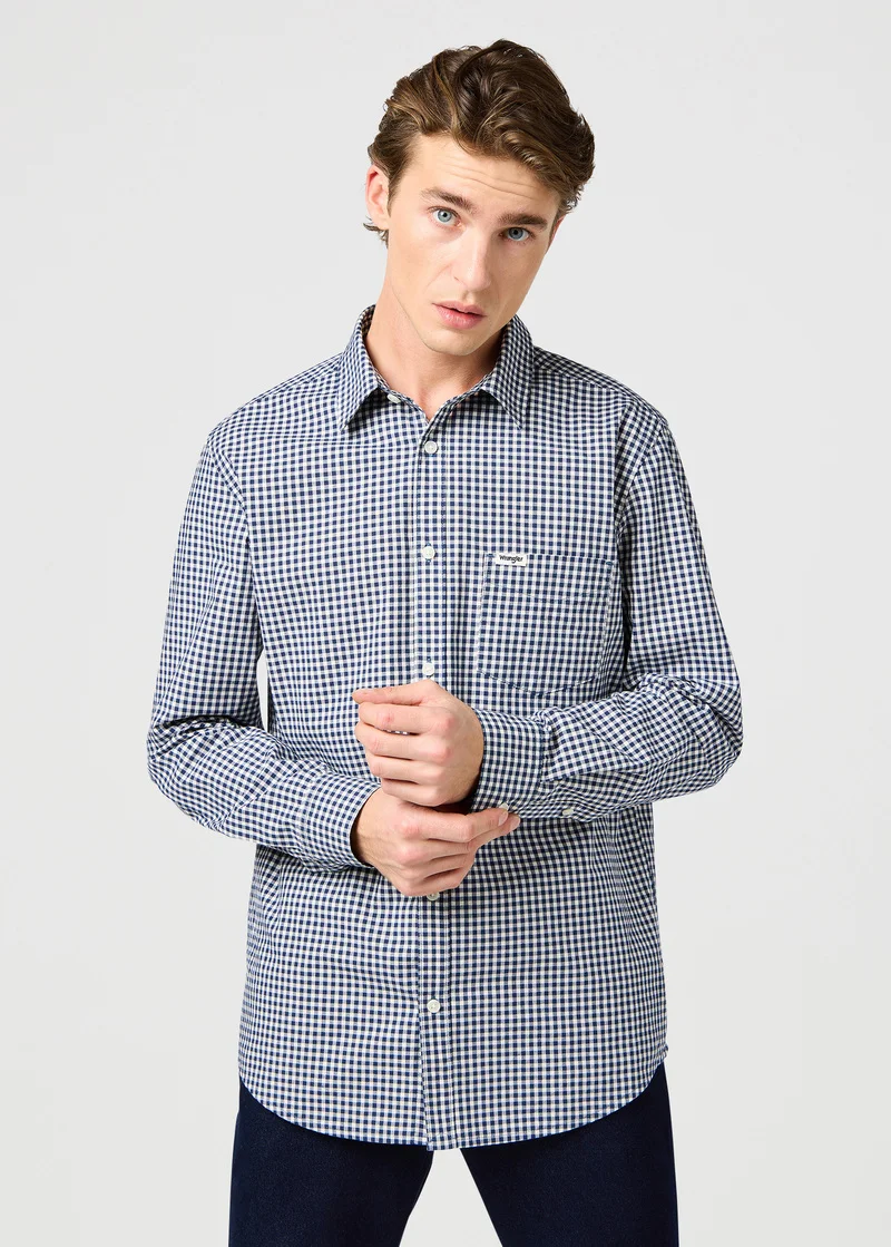 Wrangler One Pocket Shirt Navy Gingham