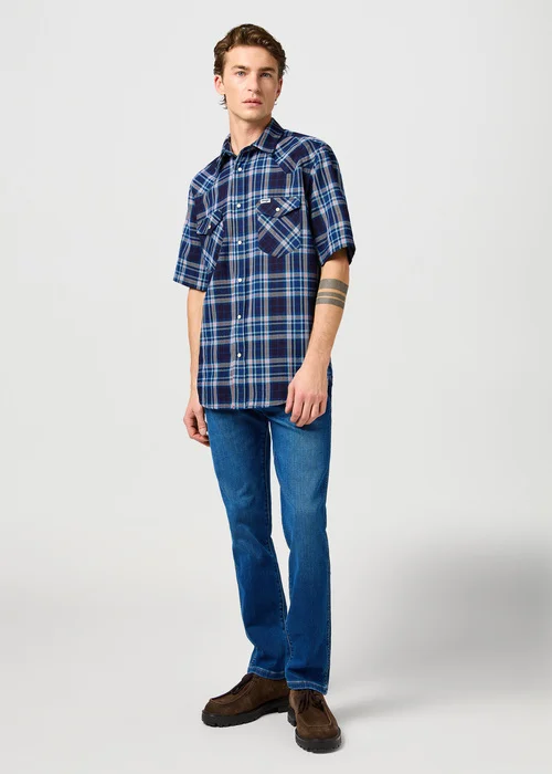 Wrangler Short Sleeve Western Shirt Flamingo Indigo
