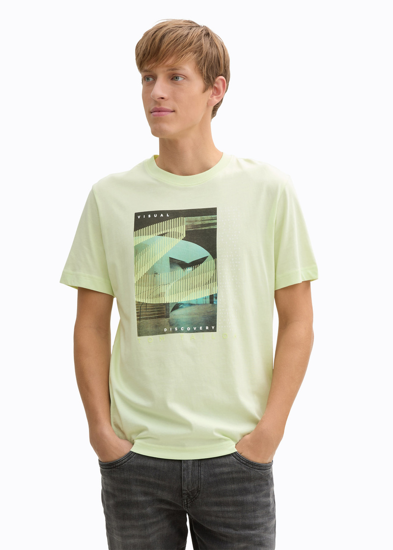 Tom Tailor T Shirt With Photo Print Lime Cream Green - 1045661-29078