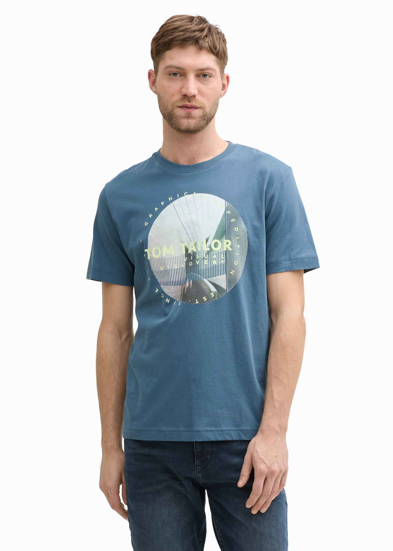 Tom Tailor T Shirt With Photo Print Mystical Blue - 1045661-36985